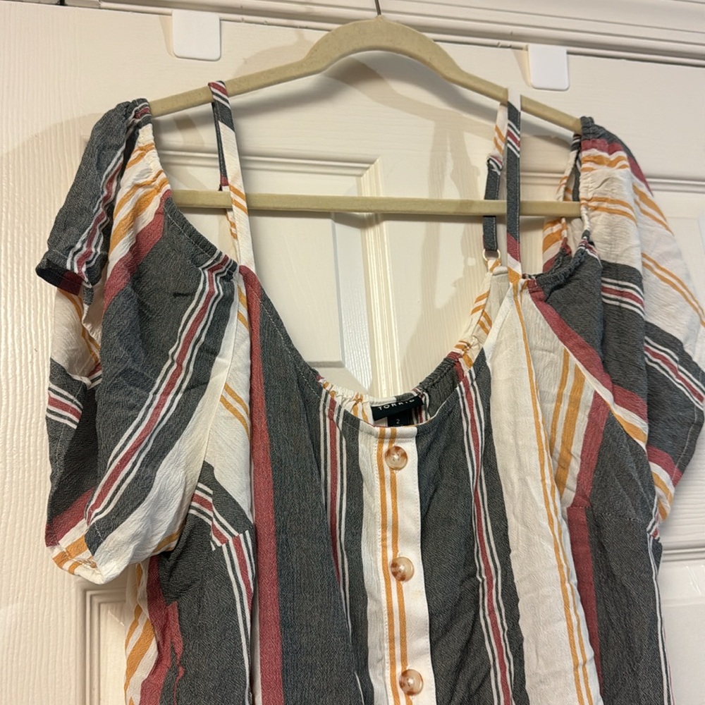 Torrid cream navy red striped boho off the shoulder  button summer top XXL - Picture 4 of 10